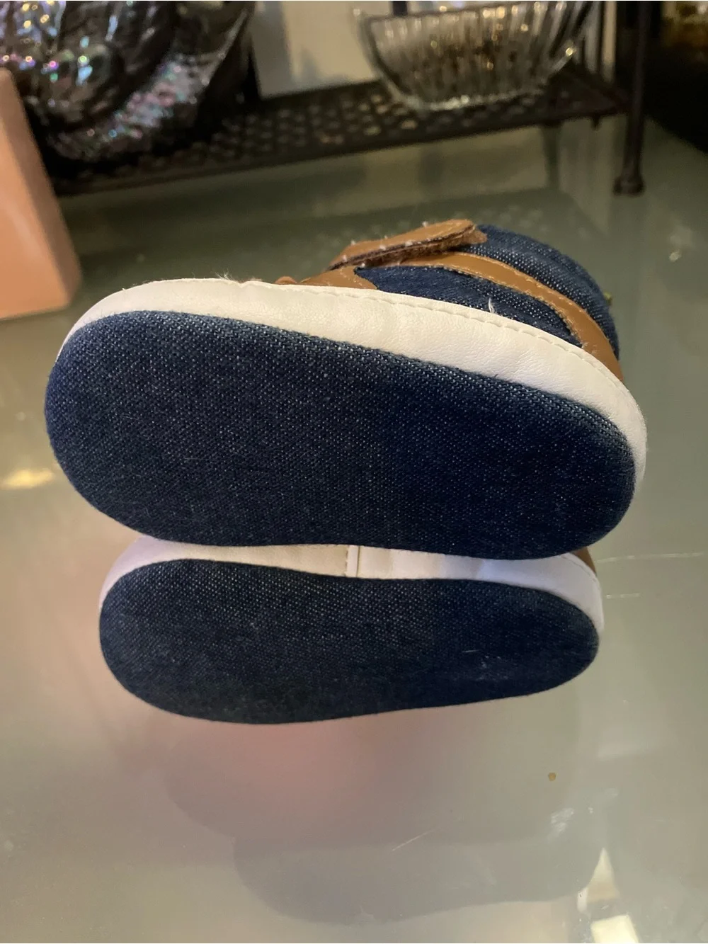 Baby Brown & Blue Denim High-Top Walker Sneakers - Cozy Everyday Shoes